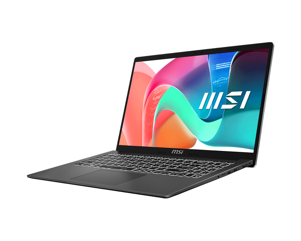 MSI Modern 15 laptop with Intel Core i3/i5/i7 12th or 13th Gen processor, 8GB-16GB RAM, 256GB-512GB NVMe SSD, 15.6-inch Full HD display, slim and lightweight design ideal for office, study, and productivity tasks