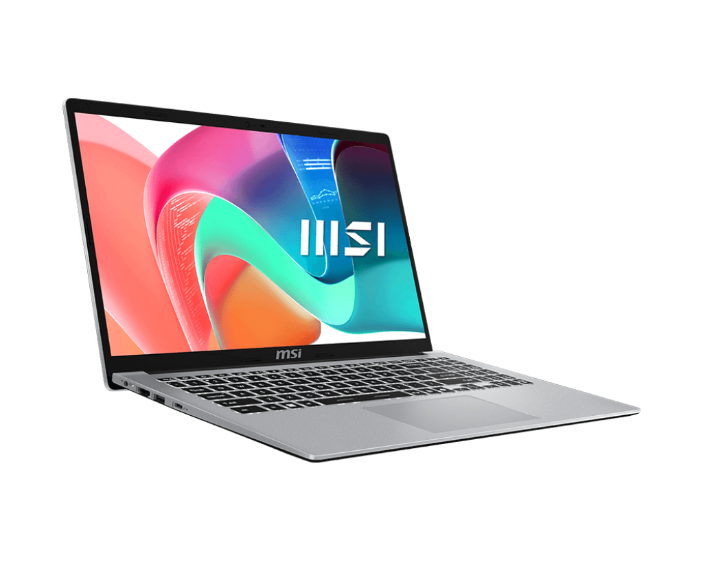 MSI Modern 15 laptop with Intel Core i3/i5/i7 12th or 13th Gen processor, 8GB-16GB RAM, 256GB-512GB NVMe SSD, 15.6-inch Full HD display, slim and lightweight design ideal for office, study, and productivity tasks
