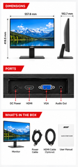 Acer EK251Q monitor ports and included accessories overview