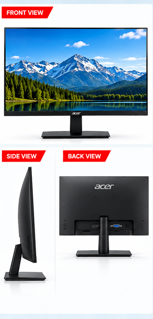 Acer EK271Q monitor front, side and rear views