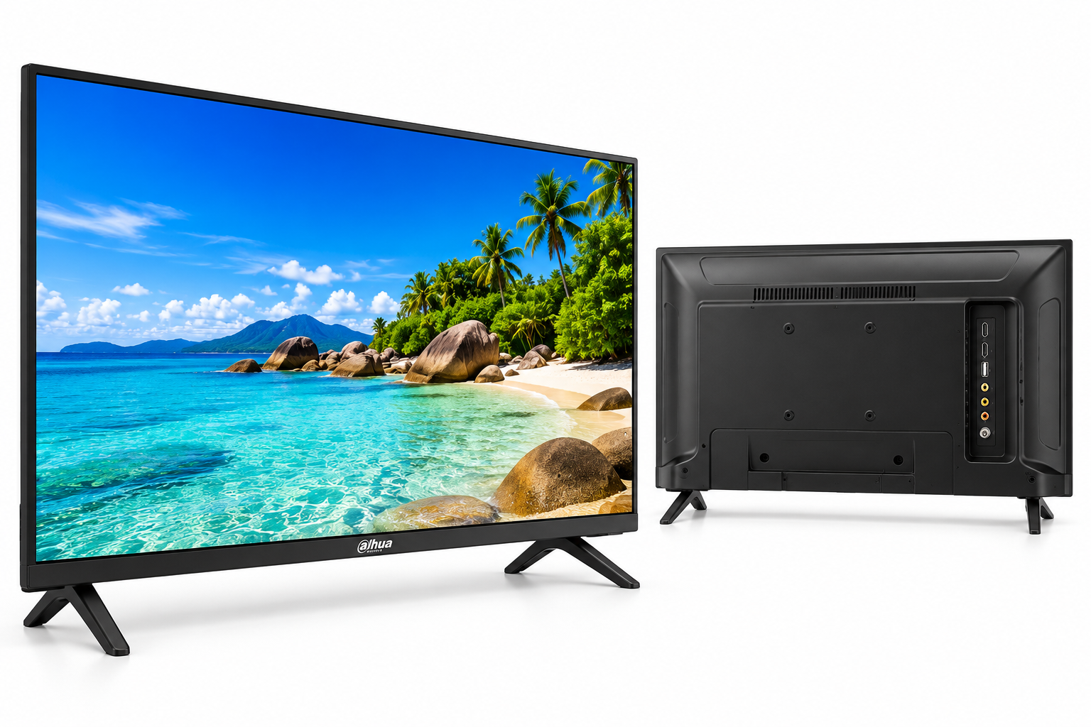 Dahua 32-inch LED TV front angle and rear ports view