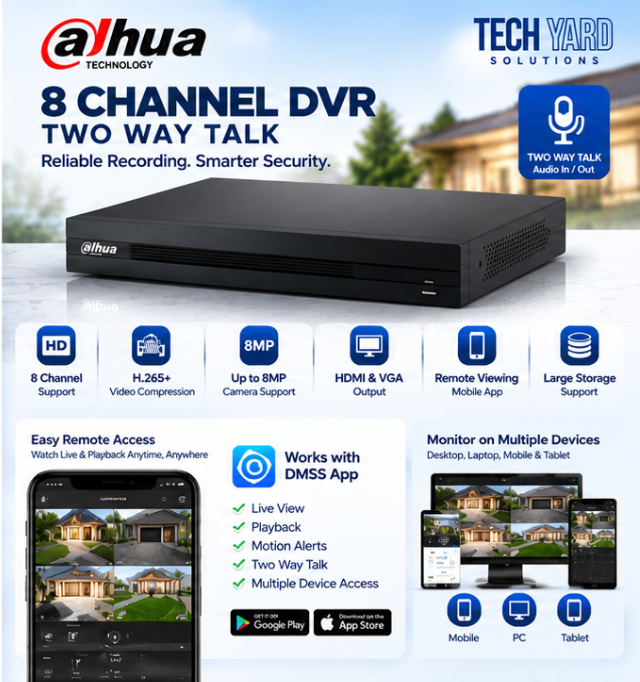 P1 Dahua 8 channel two-way talk DVR features